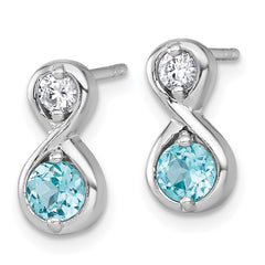 QE18333BT Sterling Silver Rhodium-plated Polished Round Lab Created Paraiba and CZ Infinity Post Earrings