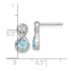 QE18333BT Sterling Silver Rhodium-plated Polished Round Lab Created Paraiba and CZ Infinity Post Earrings