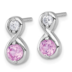 QE18333CRU Sterling Silver Rhodium-plated Polished Round Lab Created Ruby and CZ Infinity Post Earrings