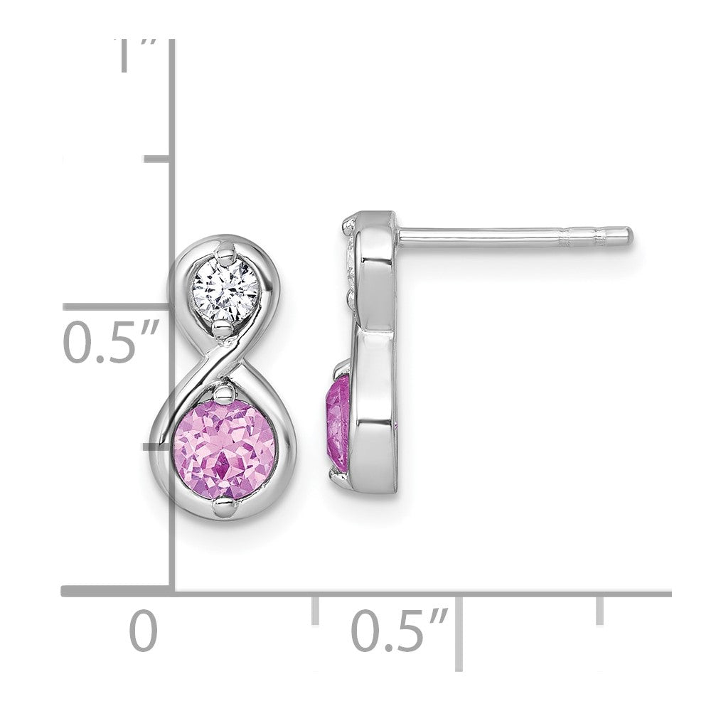 QE18333CRU Sterling Silver Rhodium-plated Polished Round Lab Created Ruby and CZ Infinity Post Earrings