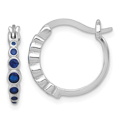 QE18335CSA Sterling Silver Rhodium-plated Graduated Blue Lab Created Sapphire Hoop Earrings
