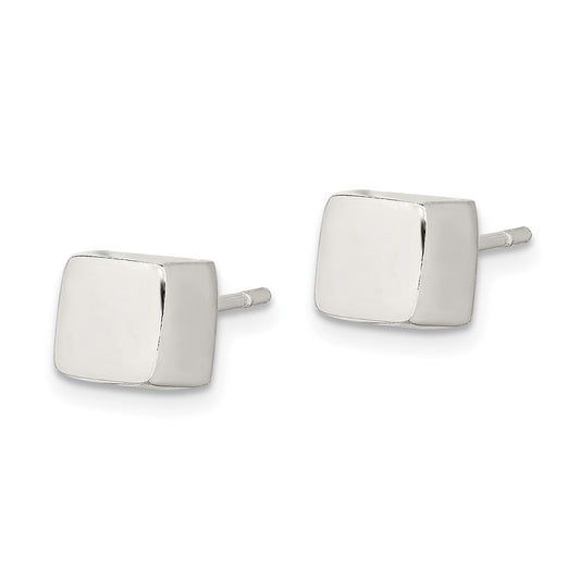 QE1838 Sterling Silver Polished 6mm Square Cube Earrings