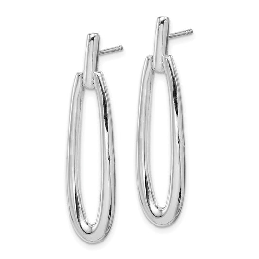 QE1863 Sterling Silver Rhodium-plated Fancy Elongated Oval Post Dangle Earrings