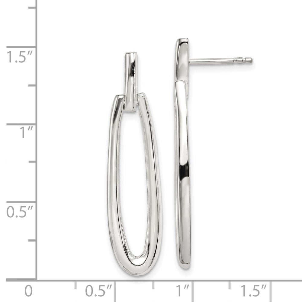 QE1863 Sterling Silver Rhodium-plated Fancy Elongated Oval Post Dangle Earrings