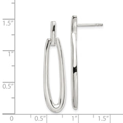 QE1863 Sterling Silver Rhodium-plated Fancy Elongated Oval Post Dangle Earrings
