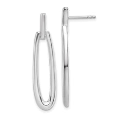 QE1863 Sterling Silver Rhodium-plated Fancy Elongated Oval Post Dangle Earrings