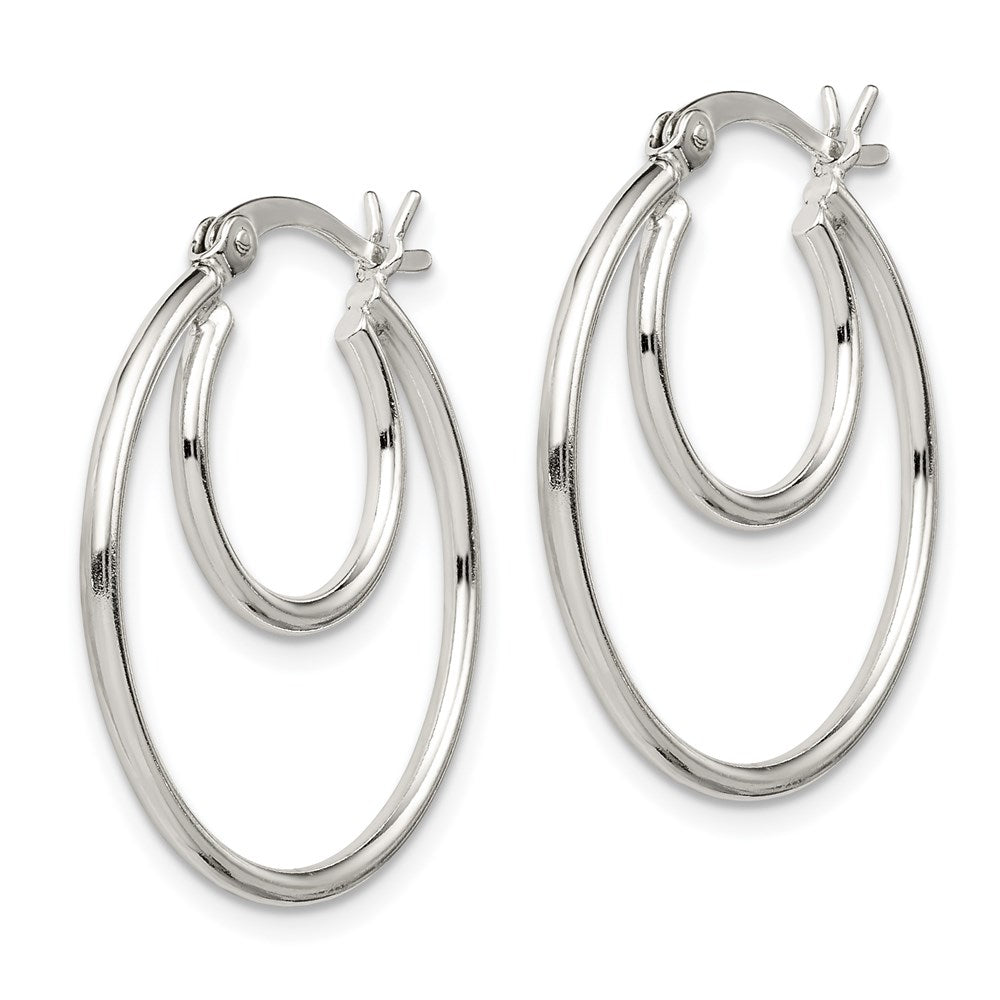 QE1963 Sterling Silver Polished 2mm Double Hoop Earrings