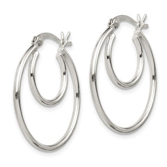 QE1963 Sterling Silver Polished 2mm Double Hoop Earrings