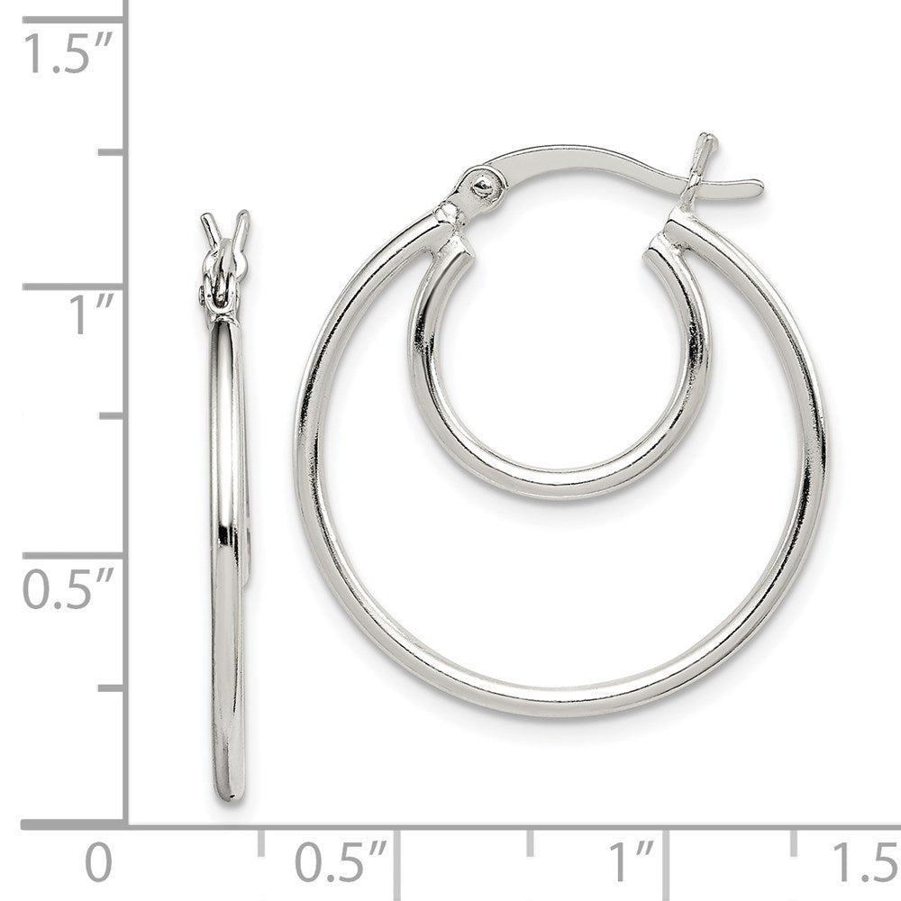 QE1963 Sterling Silver Polished 2mm Double Hoop Earrings