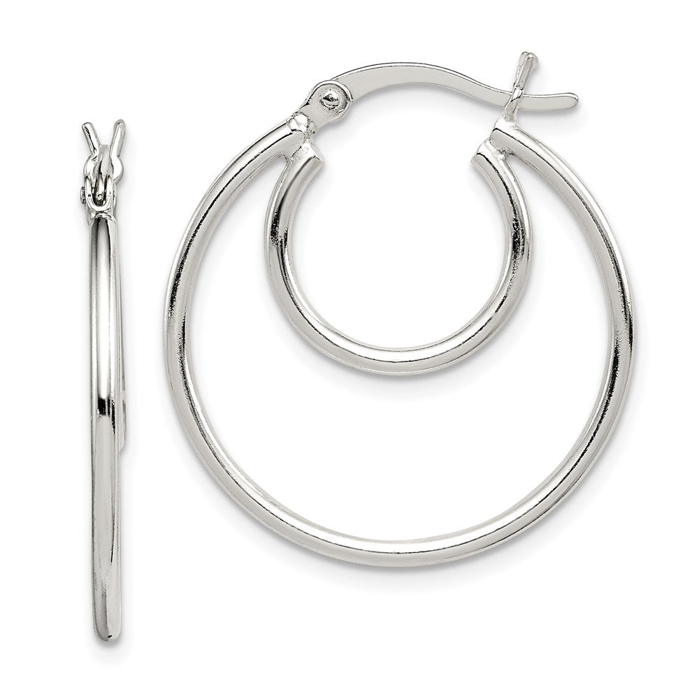 QE1963 Sterling Silver Polished 2mm Double Hoop Earrings