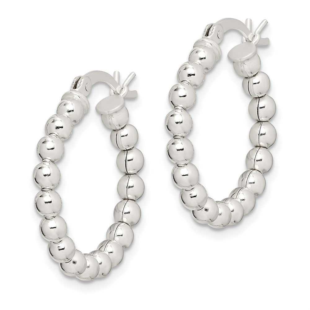 QE1970 Sterling Silver Polished Beaded Hoop Earrings