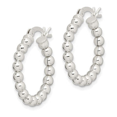 QE1970 Sterling Silver Polished Beaded Hoop Earrings