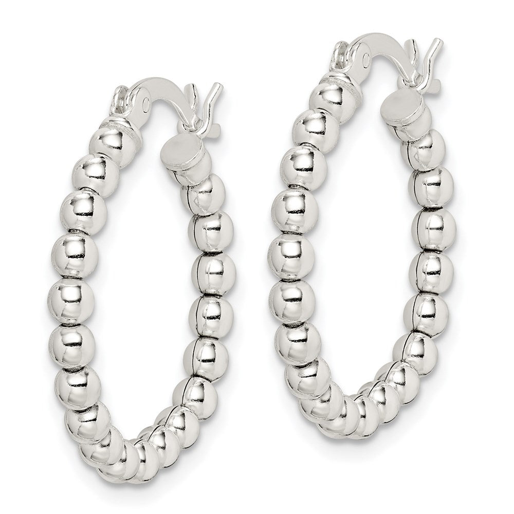 QE1971 Sterling Silver Polished Beaded Hoop Earrings