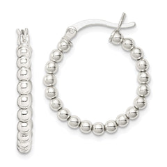 QE1971 Sterling Silver Polished Beaded Hoop Earrings