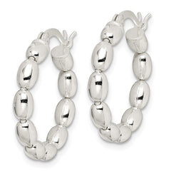 QE1972 Sterling Silver Polished Beaded Hoop Earrings