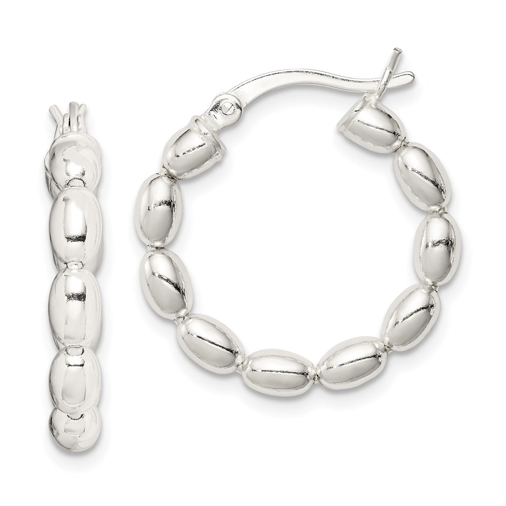 QE1972 Sterling Silver Polished Beaded Hoop Earrings