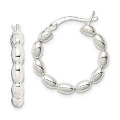 QE1972 Sterling Silver Polished Beaded Hoop Earrings