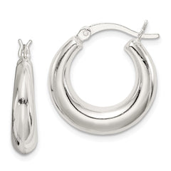QE1996 Sterling Silver Polished & Tapered Round Hoop Earrings