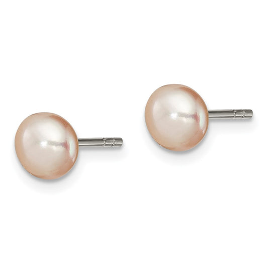 QE2029 Sterling Silver Polished Peach 5-6mm Freshwater Cultured Pearl Button Post Earrings