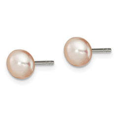 QE2029 Sterling Silver Polished Peach 5-6mm Freshwater Cultured Pearl Button Post Earrings