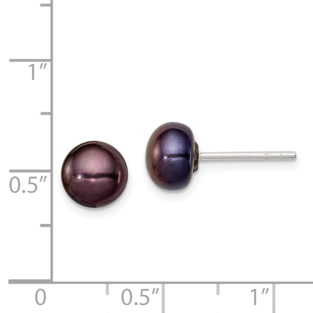 QE2032 Sterling Silver Polished 5-6mm Black Freshwater Cultured Pearl Button Post Earrings
