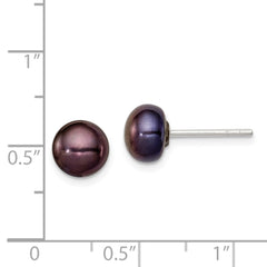 QE2032 Sterling Silver Polished 5-6mm Black Freshwater Cultured Pearl Button Post Earrings
