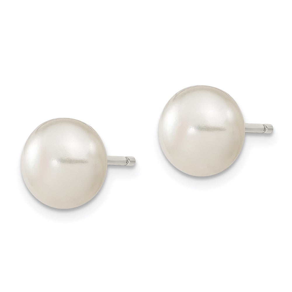 QE2033 Sterling Silver White FW Cultured Pearl 9-10mm Button Earrings