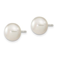 QE2033 Sterling Silver White FW Cultured Pearl 9-10mm Button Earrings
