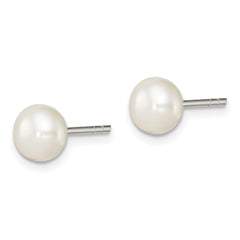 QE2035 Sterling Silver White FW Cultured Pearl 6-7mm Button Earrings