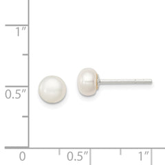 QE2036 Sterling Silver White FW Cultured Pearl 5-6mm Button Earrings
