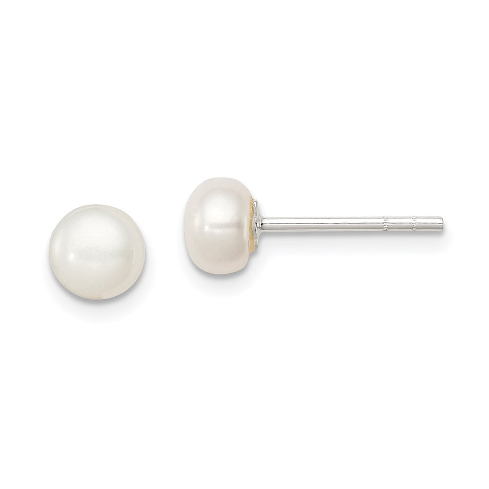 QE2036 Sterling Silver White FW Cultured Pearl 5-6mm Button Earrings