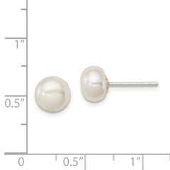 QE2038 Sterling Silver White FW Cultured Pearl 7-8mm Button Earrings