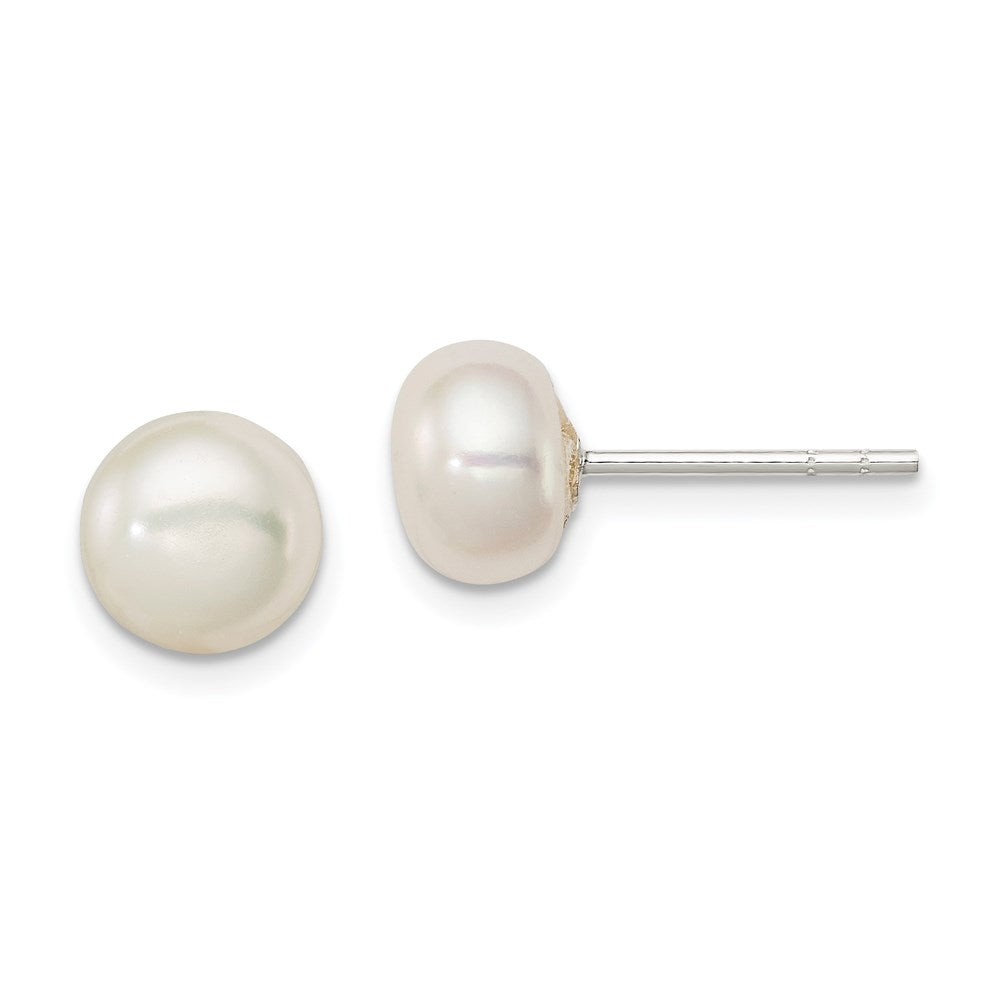 QE2038 Sterling Silver White FW Cultured Pearl 7-8mm Button Earrings