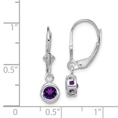 QE2040AM Sterling Silver Rhodium Plated 5mm Round Amethyst Leverback Earrings