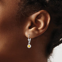 QE2040CI Sterling Silver Rhodium Plated 5mm Round Citrine Leverback Earrings