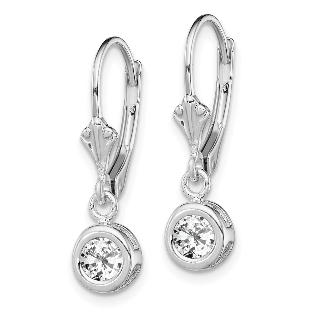 QE2040CZ Sterling Silver Rhodium Plated 5mm Round CZ Leverback Earrings