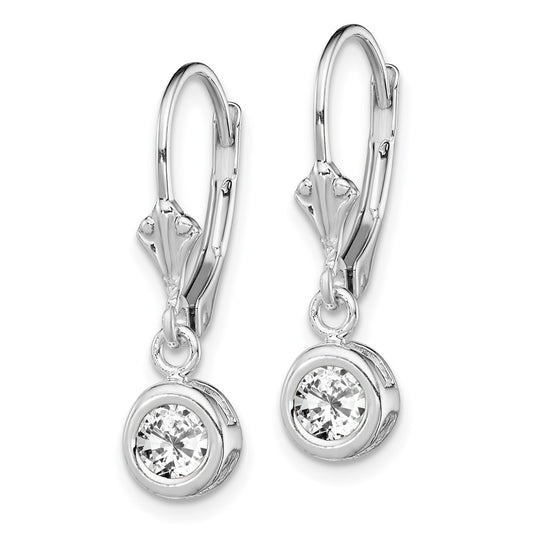 QE2040CZ Sterling Silver Rhodium Plated 5mm Round CZ Leverback Earrings