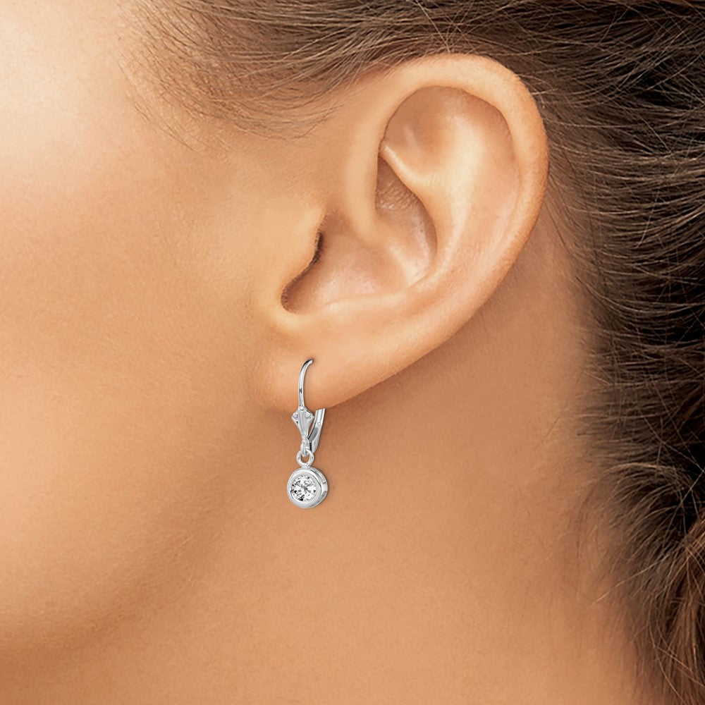 QE2040CZ Sterling Silver Rhodium Plated 5mm Round CZ Leverback Earrings