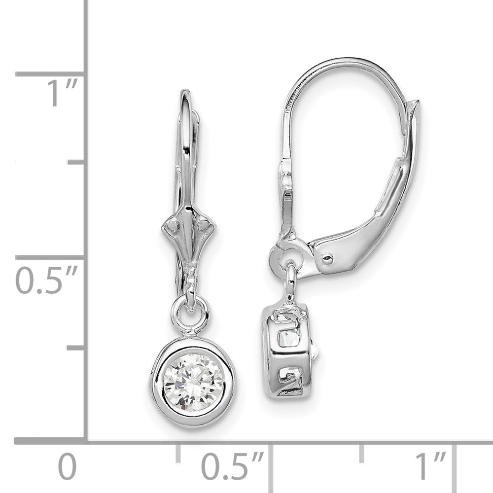 QE2040CZ Sterling Silver Rhodium Plated 5mm Round CZ Leverback Earrings