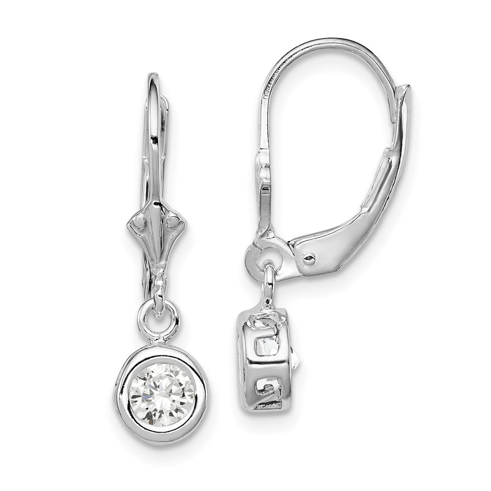 QE2040CZ Sterling Silver Rhodium Plated 5mm Round CZ Leverback Earrings