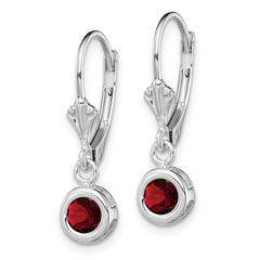QE2040GA Sterling Silver Rhodium Plated 5mm Round Garnet Leverback Earrings