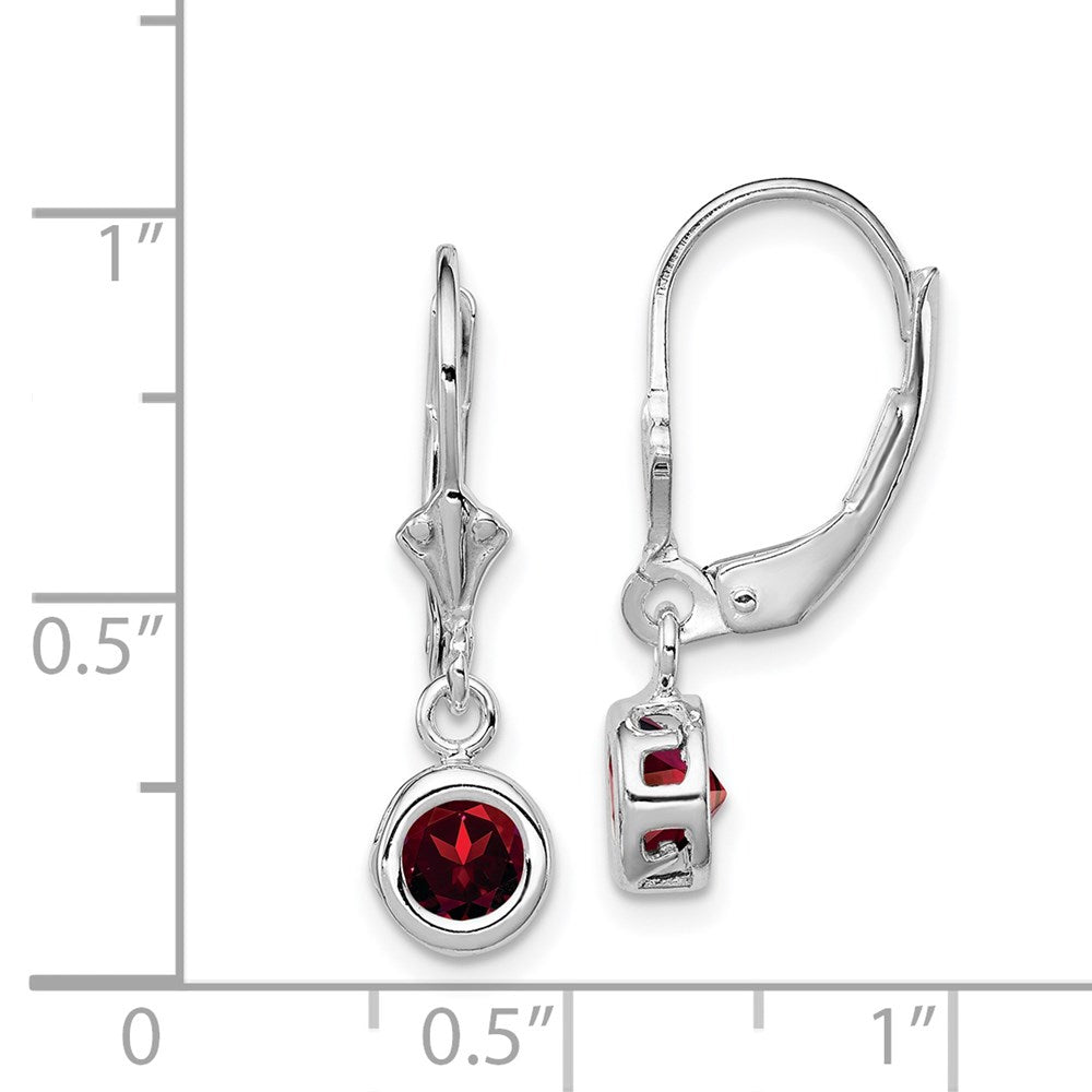 QE2040GA Sterling Silver Rhodium Plated 5mm Round Garnet Leverback Earrings