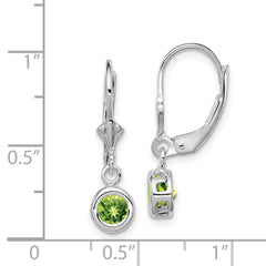 QE2040PE Sterling Silver Rhodium Plated 5mm Round Peridot Leverback Earrings