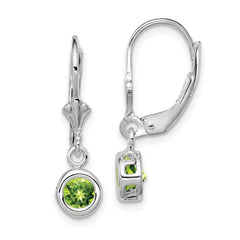 QE2040PE Sterling Silver Rhodium Plated 5mm Round Peridot Leverback Earrings