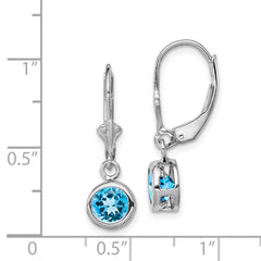 QE2041BT Sterling Silver Rhodium Plated 6mm Round Blue Topaz Leverback Earrings