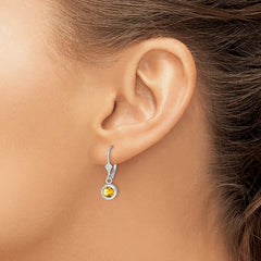 QE2041CI Sterling Silver Rhodium Plated 6mm Round Citrine Leverback Earrings