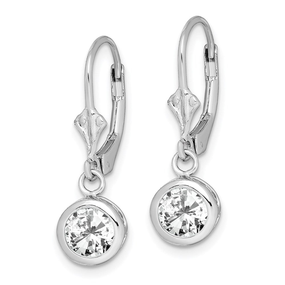 QE2041CZ Sterling Silver Rhodium Plated 6mm Round CZ Leverback Earrings