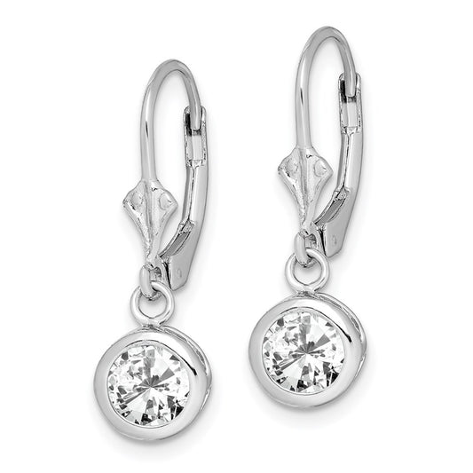 QE2041CZ Sterling Silver Rhodium Plated 6mm Round CZ Leverback Earrings
