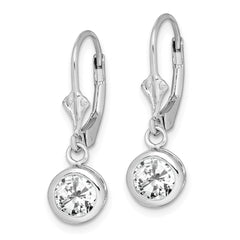 QE2041CZ Sterling Silver Rhodium Plated 6mm Round CZ Leverback Earrings