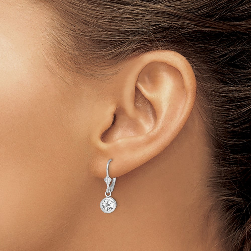 QE2041CZ Sterling Silver Rhodium Plated 6mm Round CZ Leverback Earrings